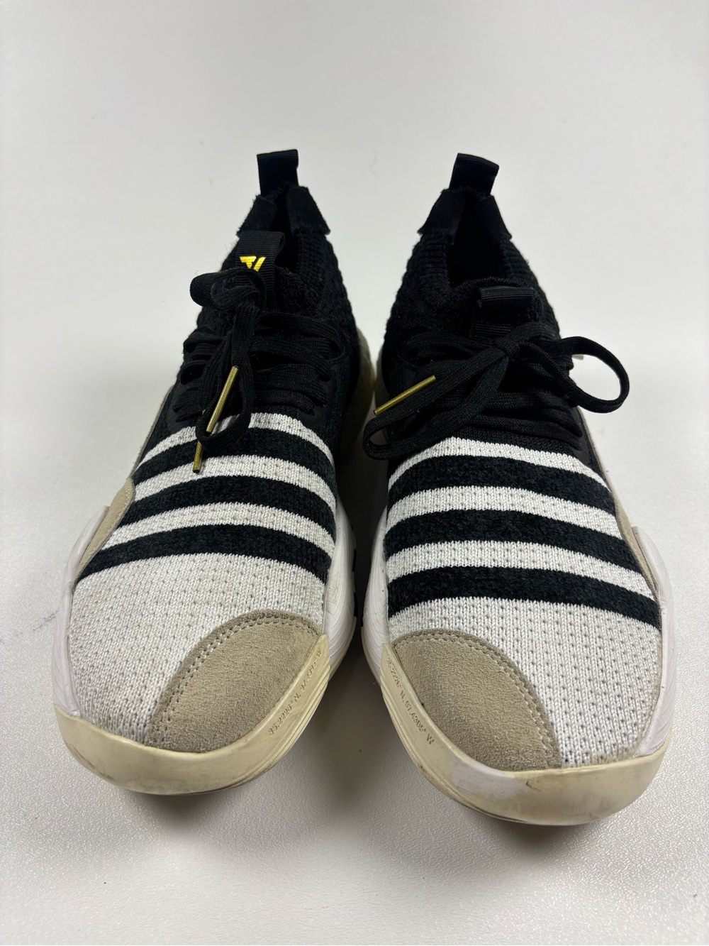 Men's Adidas Trae Young Black and White Knit Stripe Casual Sneakers
